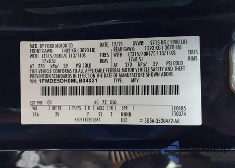 2021 Ford Bronco Outer Banks z USA, uszkodzony, nr VIN 1FMDE5DH0MLB04021